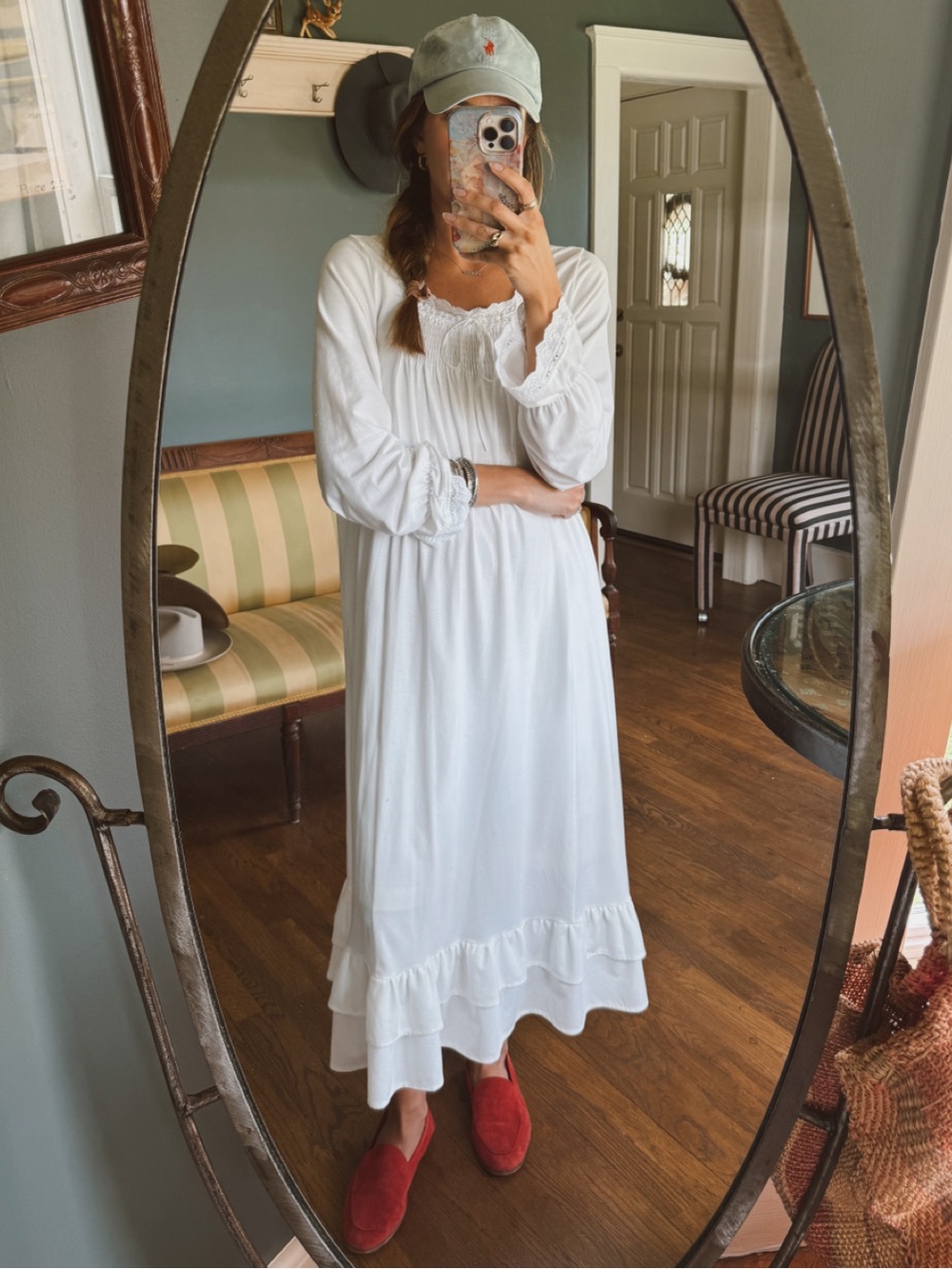Cottage core long sleeve eyelet maxi dress sz medium